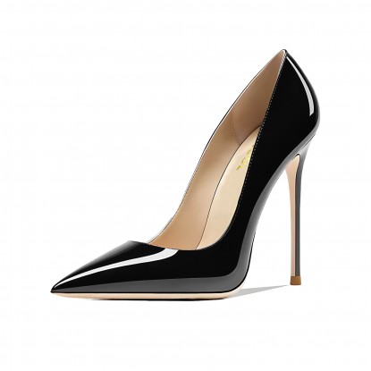 Pointed 12cm Stiletto Heels Black patent