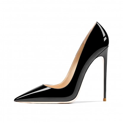 Pointed 12cm Stiletto Heels Black patent