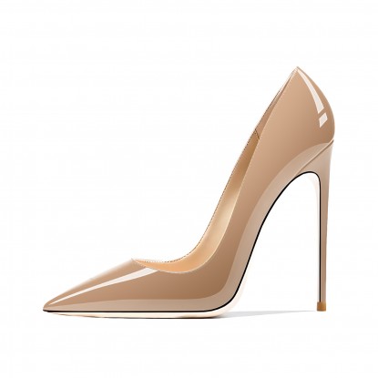 Pointed 12cm Stiletto Heels Nude Patent