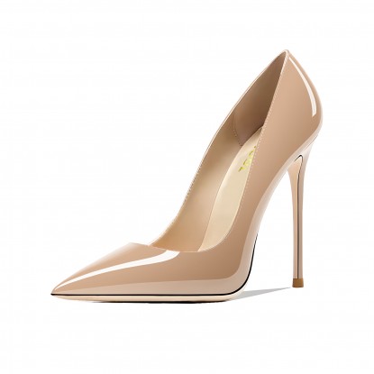 Pointed 12cm Stiletto Heels Nude Patent